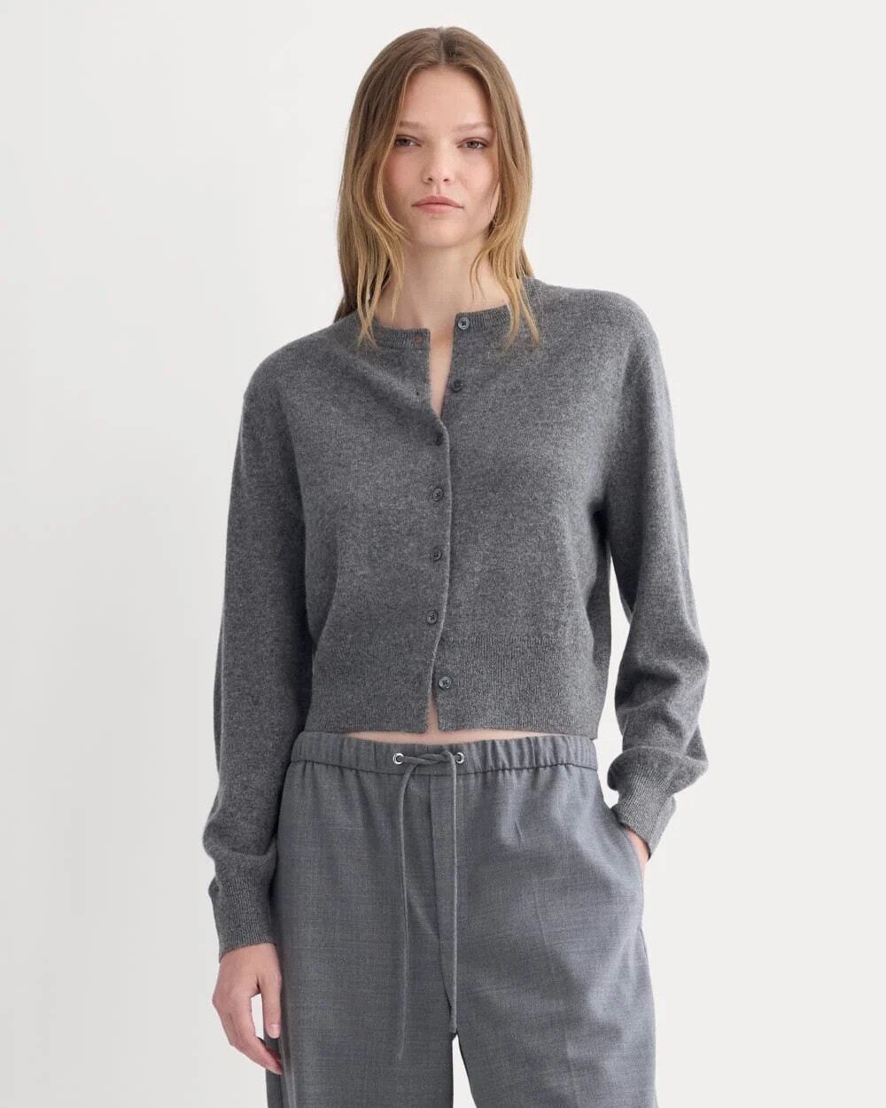 NWT Everlane Cashmere Button-Front Cropped Cardigan Heather Charcoal Size Small